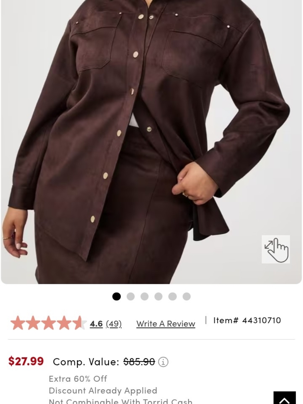 torrid Dark Brown Faux-Suede Snap Front Jacket